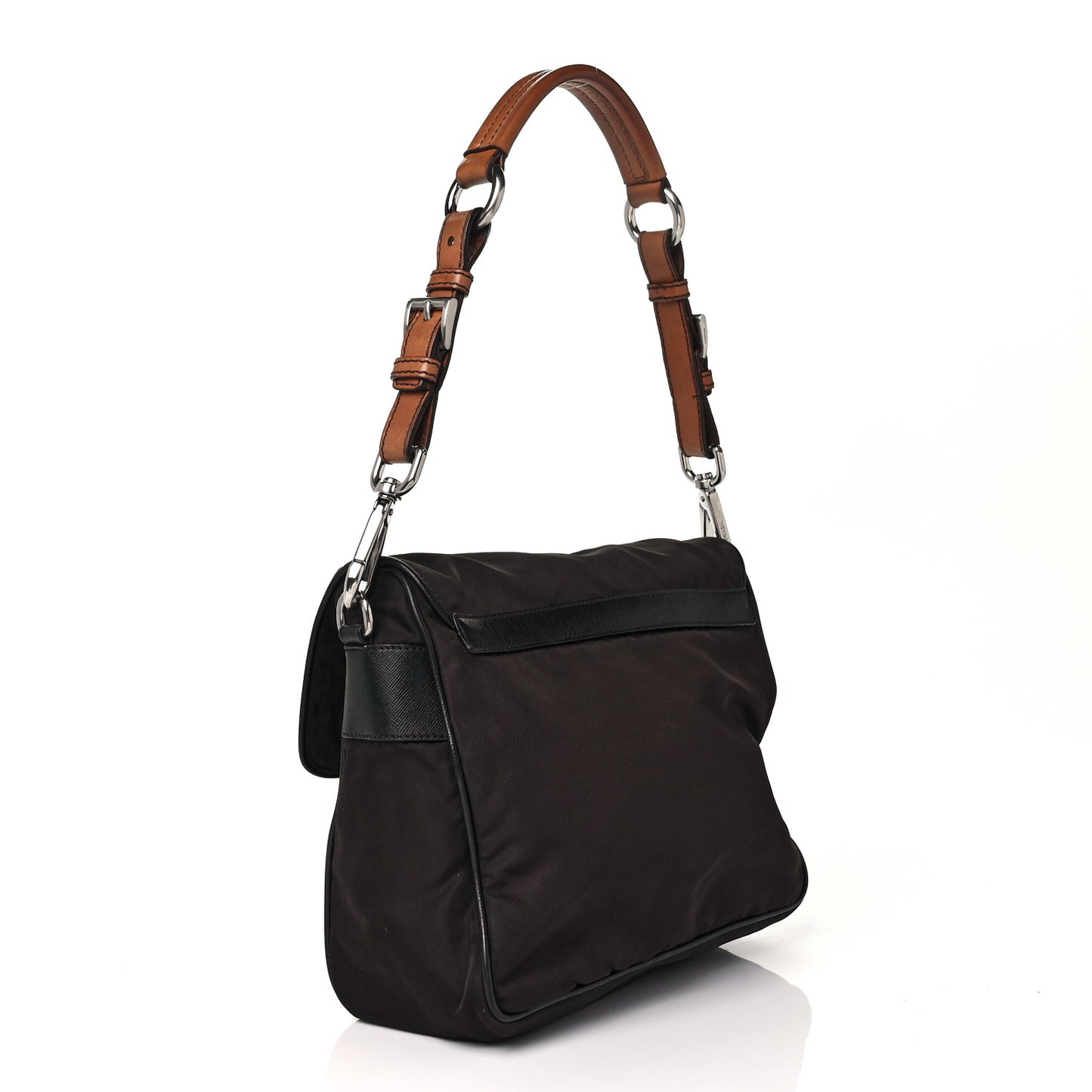 Tessuto Vela Saffiano Flap Shoulder Bag Brown