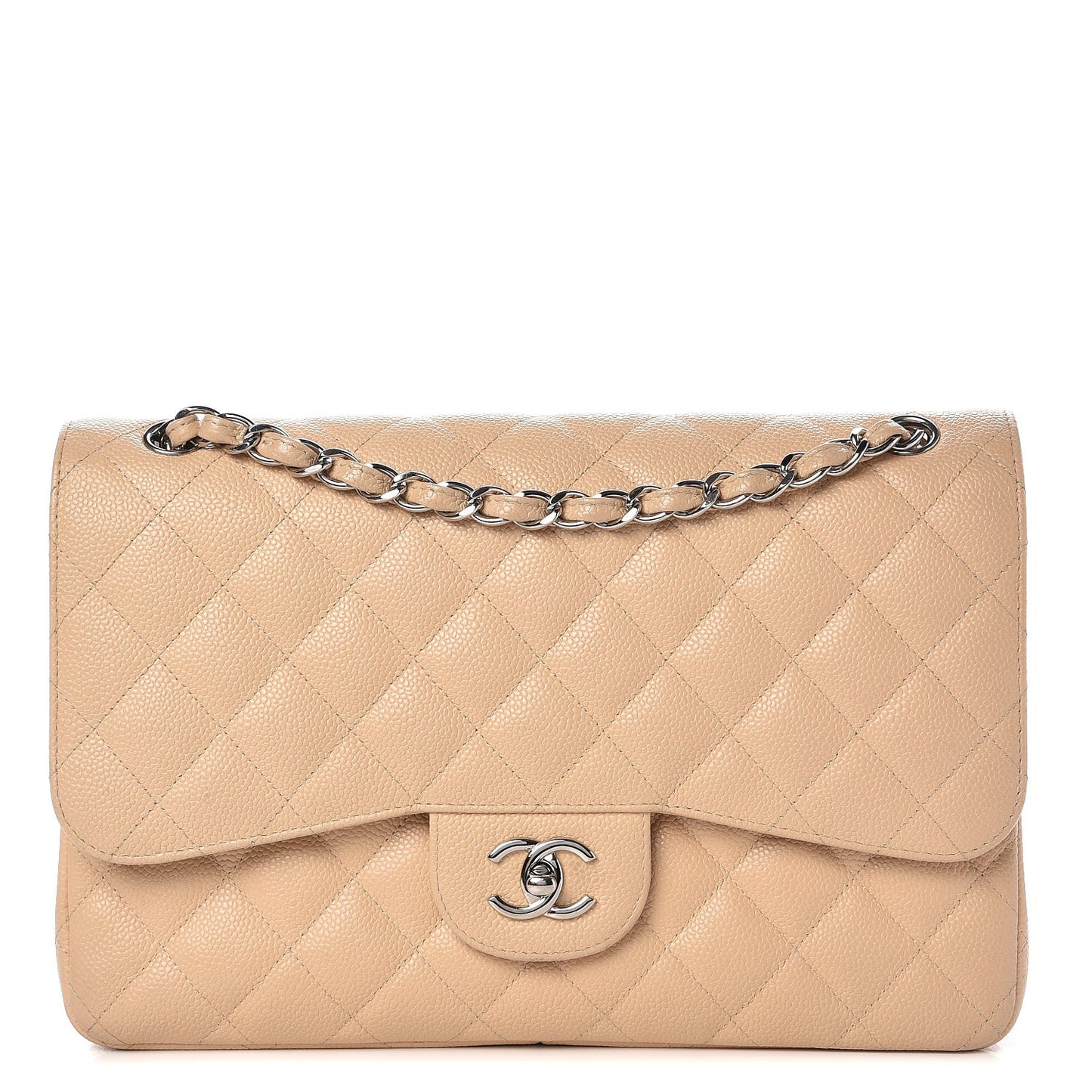 Caviar Quilted Jumbo Double Flap Beige Clair