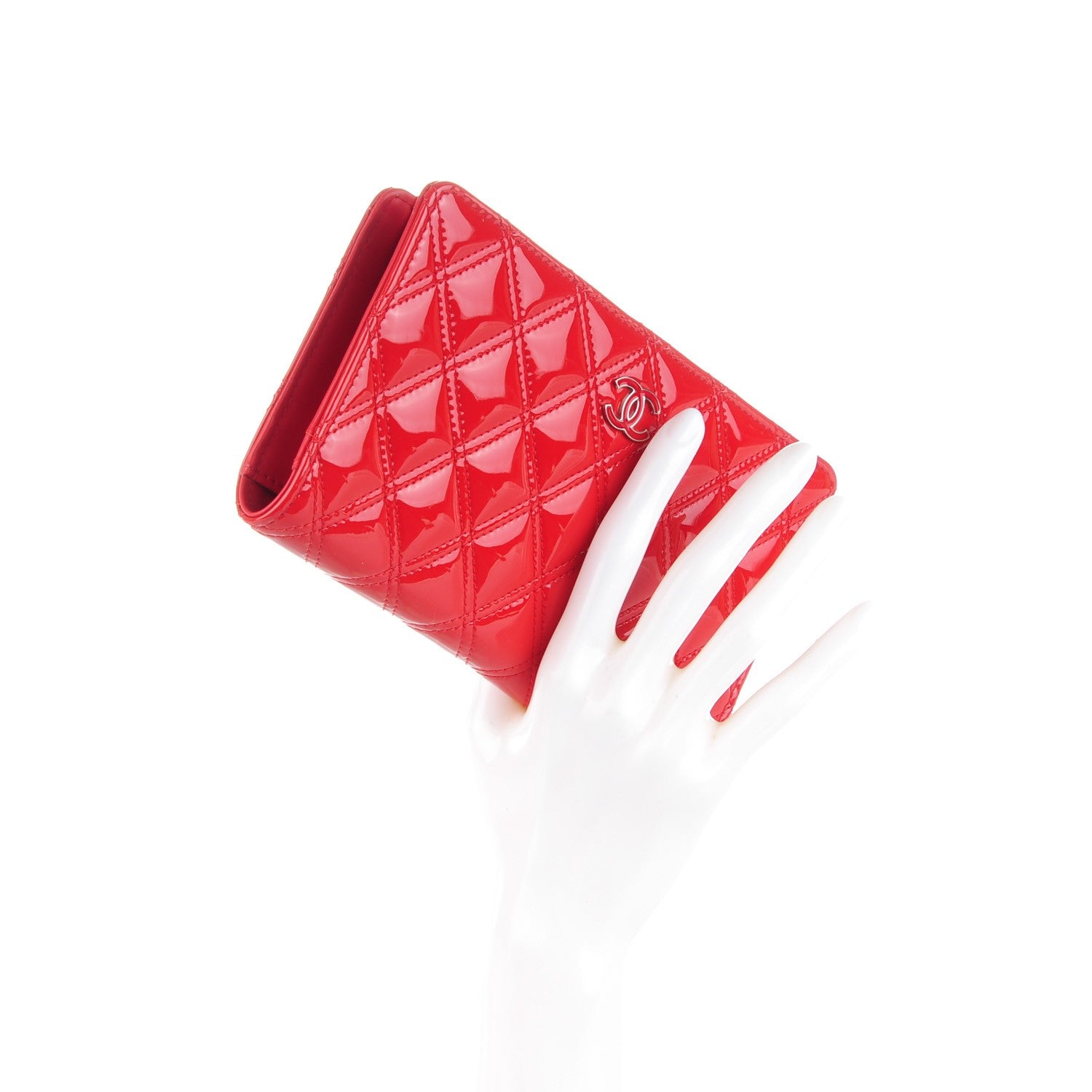 Chanel Patent Calfskin Quilted Double Stitch Yen Wallet Red 2 of 9