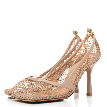 Bottega Veneta Mesh Calfskin Chain Stretch Pumps 38.5 Beige 3 of 10