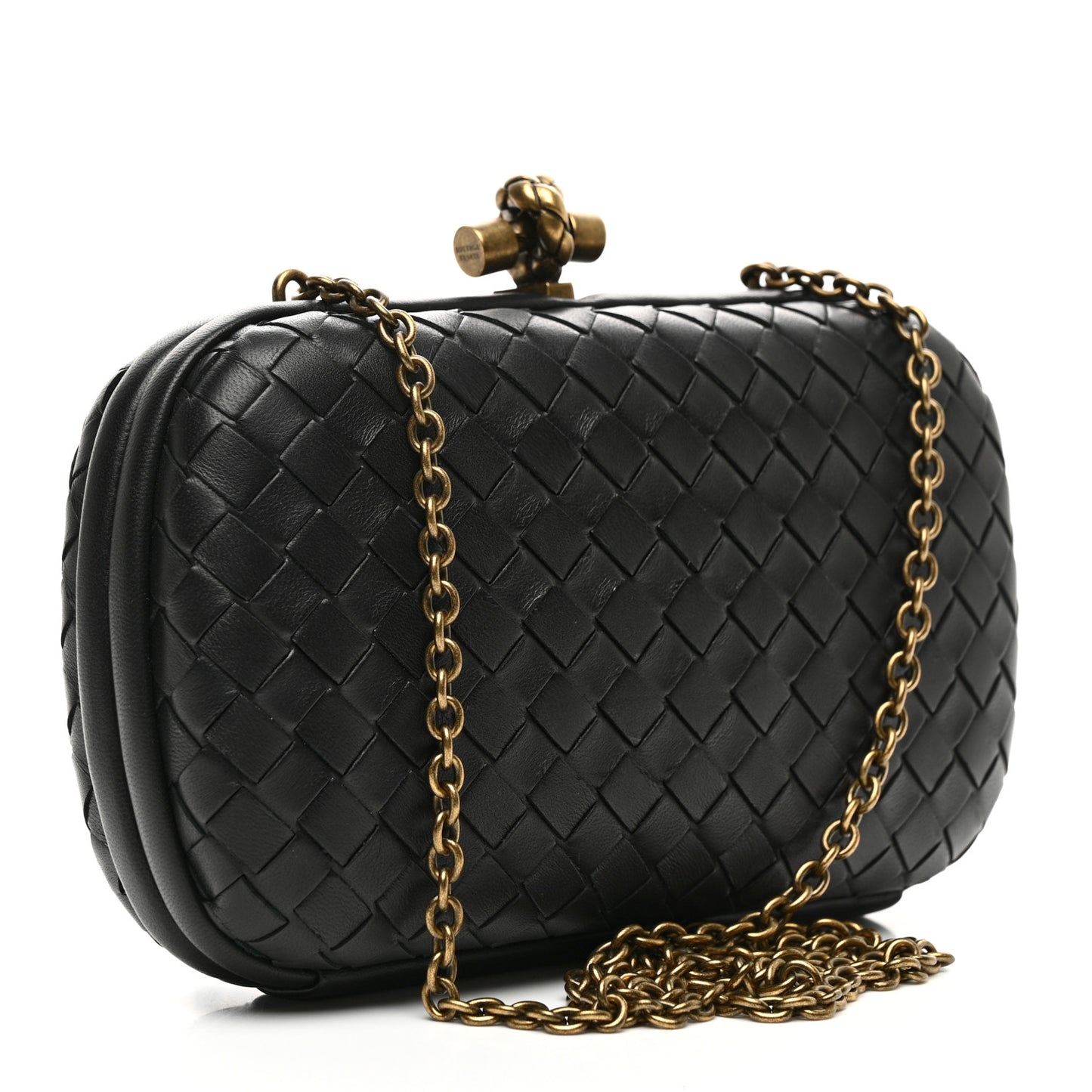 Nappa Intrecciato Chain Knot Clutch Black
