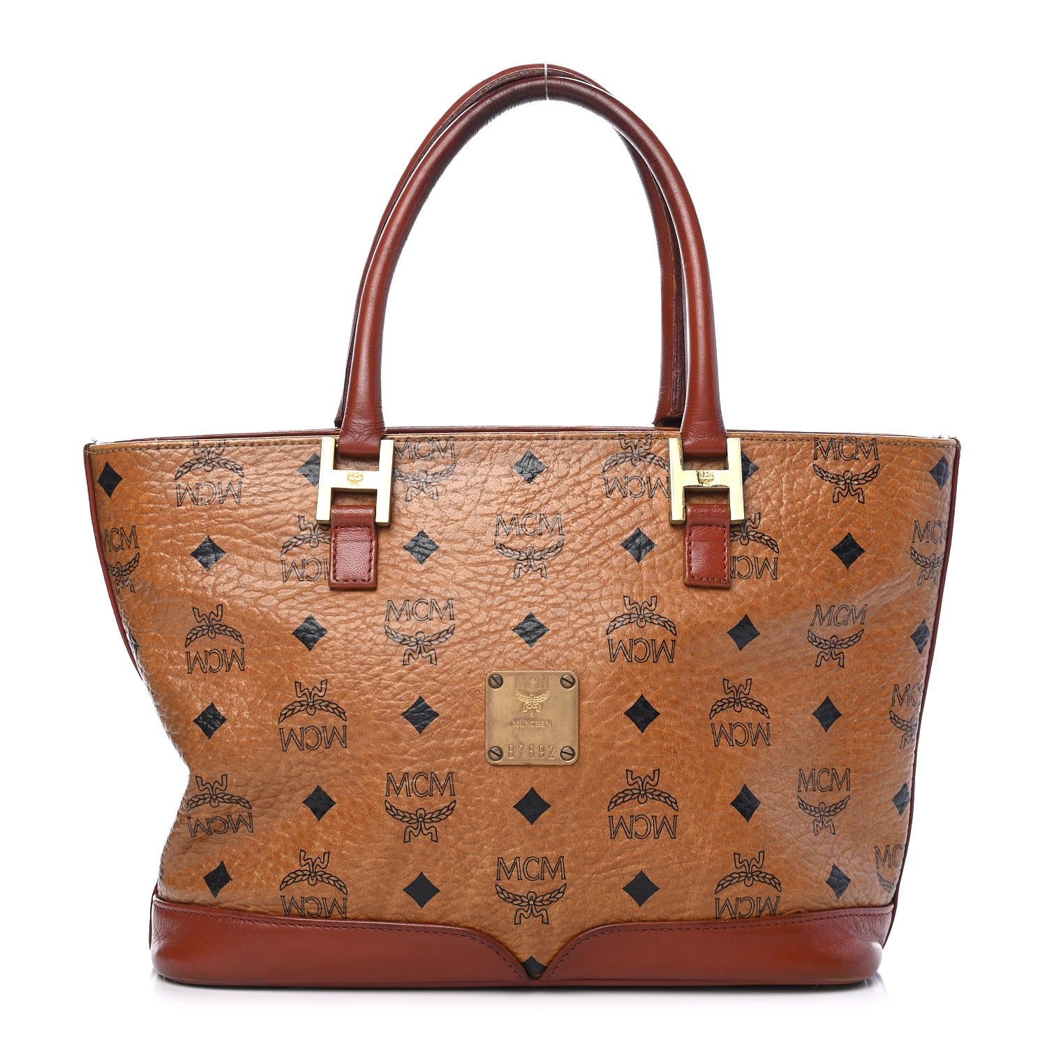 MCM Visetos Mini Shopper Tote Cognac 1 of 9