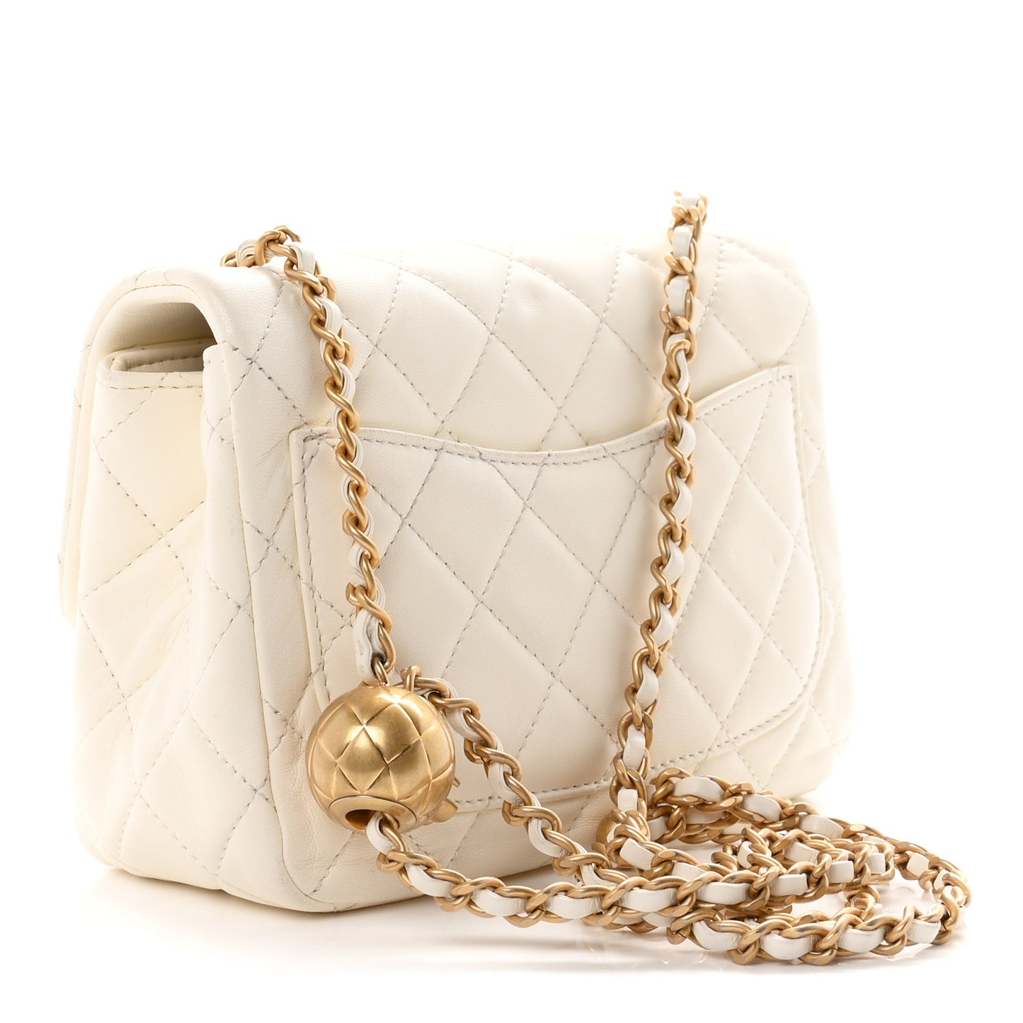 Lambskin Quilted Mini Pearl Crush Flap White