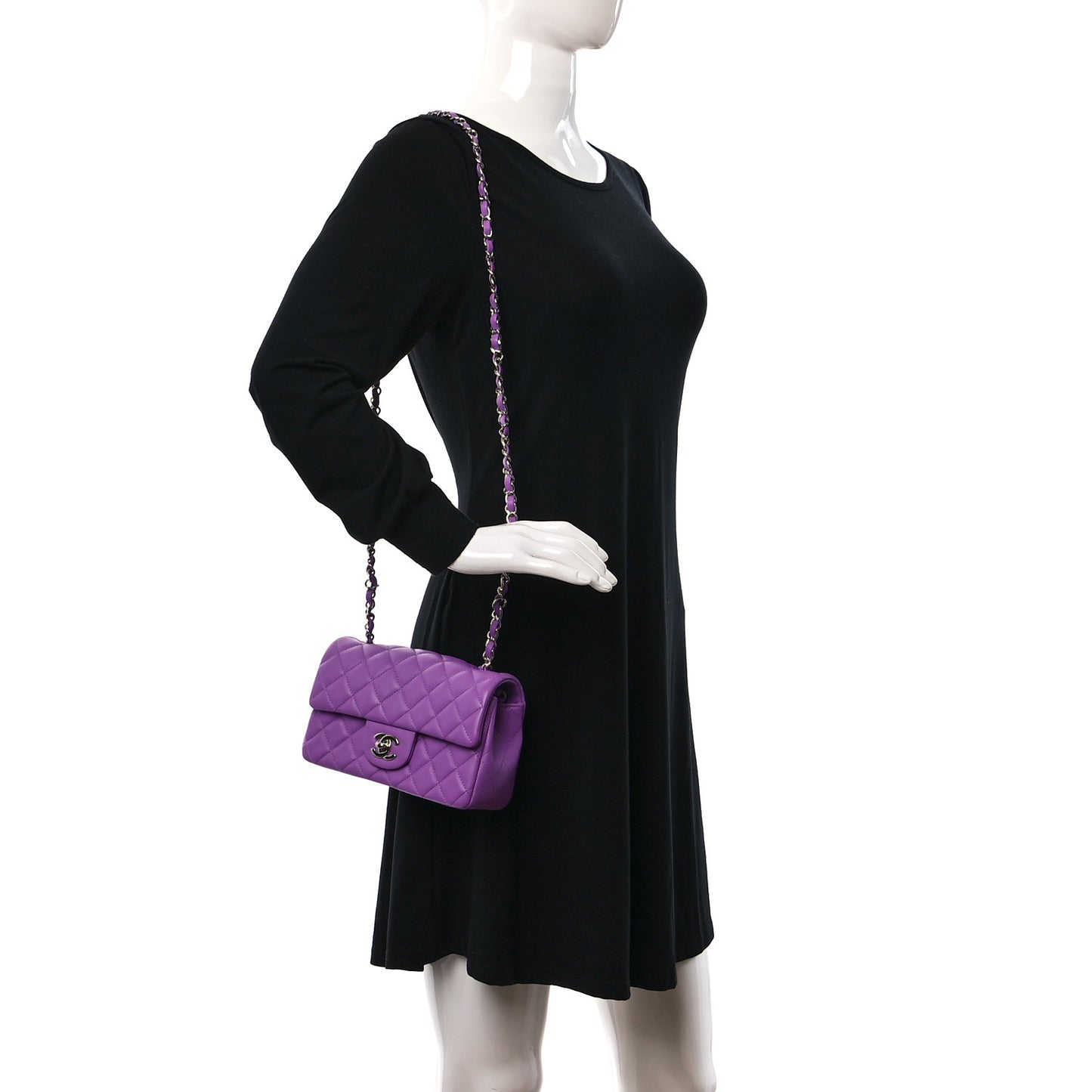 Lambskin Quilted Mini Rectangular Flap Purple