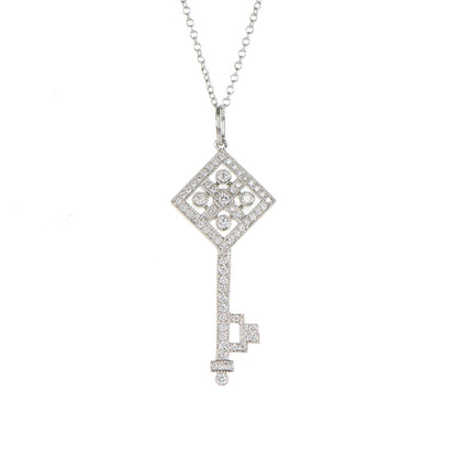 Tiffany Platinum Diamond Checkerboard Key Pendant Necklace 3 of 6