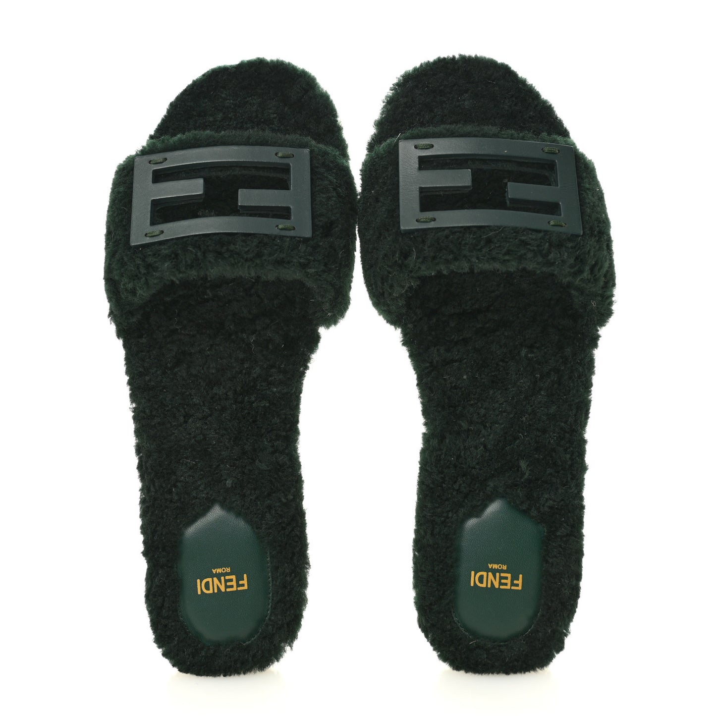 Shearling FF Baguette Slide Sandals 40 Salvia