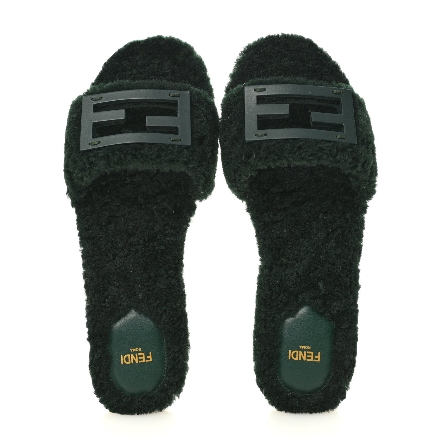 Fendi Shearling FF Baguette Slide Sandals 40 Salvia 2 of 9