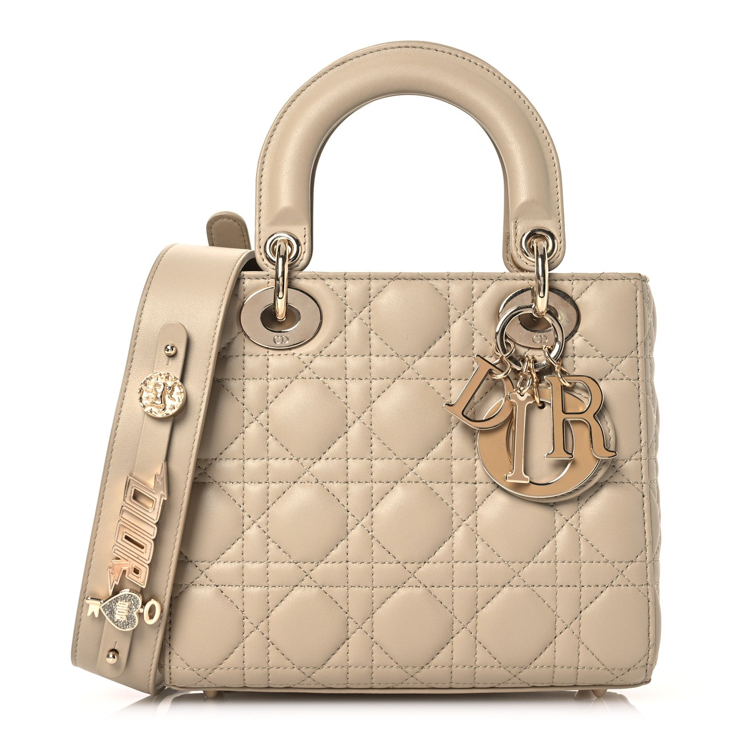 Lambskin Cannage Small Lucky Badges My Lady Dior Beige