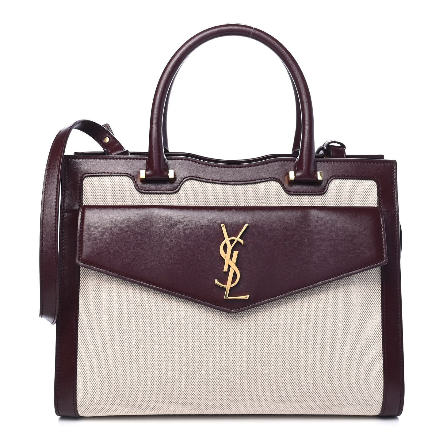Canvas Calfskin Medium Uptown Tote Dark Beige