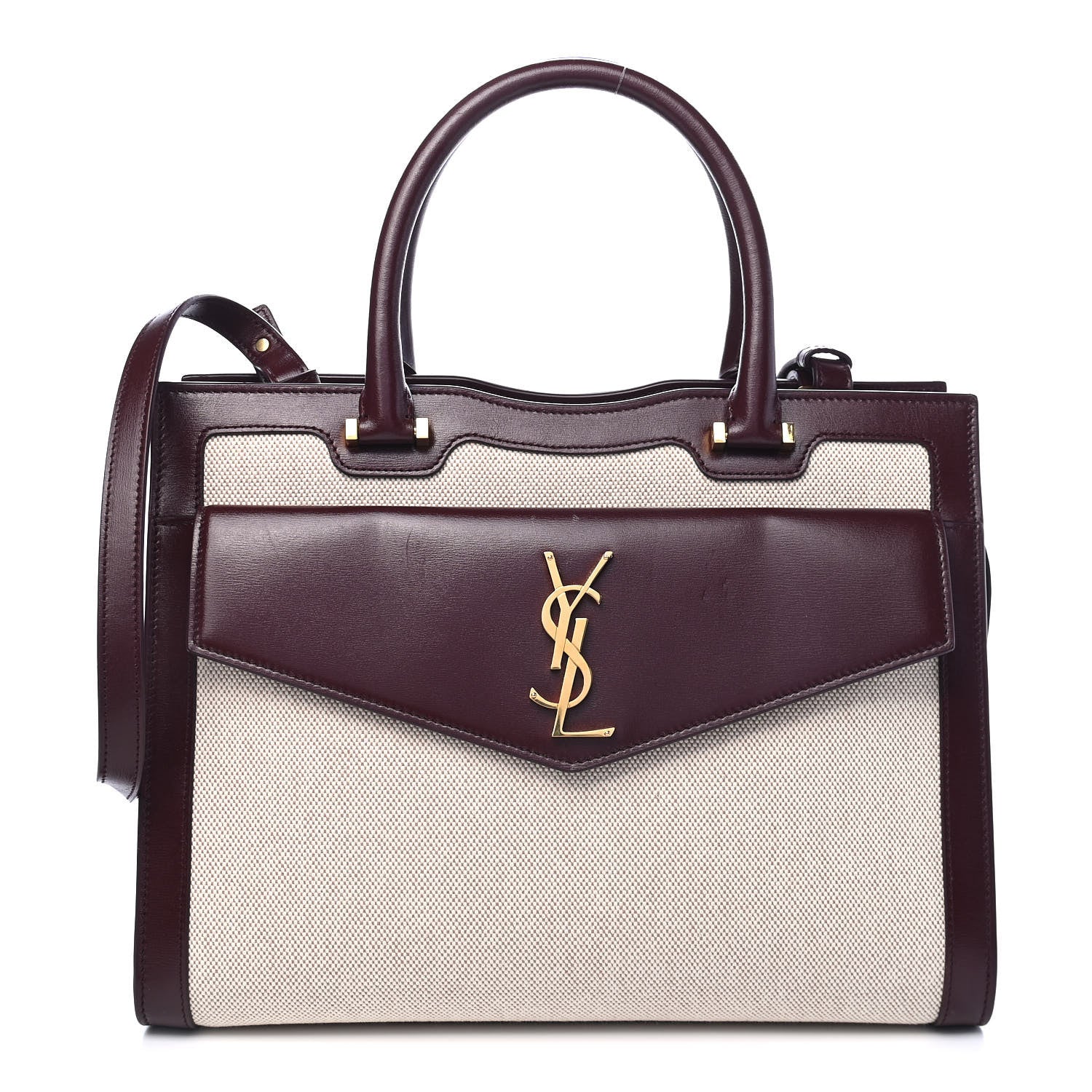 Saint Laurent Canvas Calfskin Medium Uptown Tote Dark Beige 1 of 11