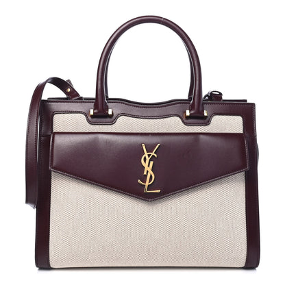 Saint Laurent Canvas Calfskin Medium Uptown Tote Dark Beige 1 of 11