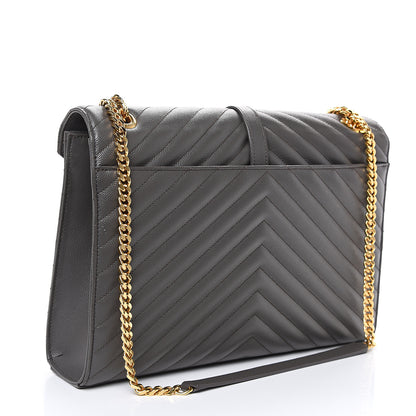 Saint Laurent Grain De Poudre Matelasse Chevron Large Monogram Satchel Earth 2 of 8