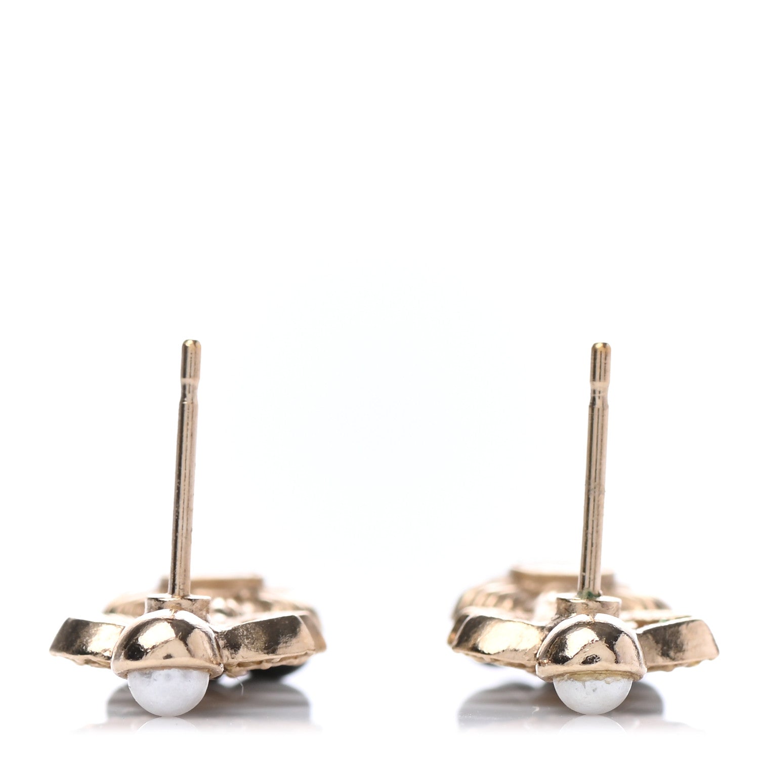 Chanel Crystal Pearl CC Flower Earrings Black Gold 4 of 4