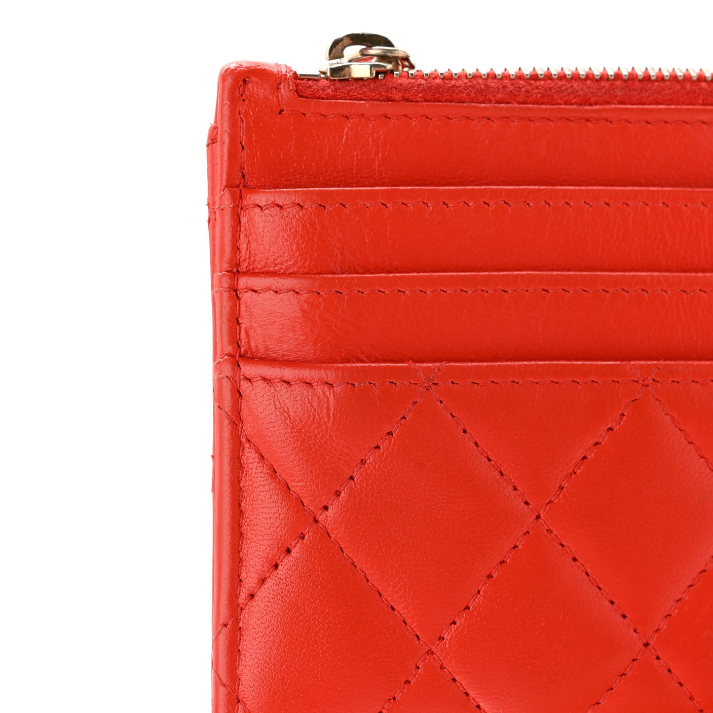 Lambskin Quilted Zip Card Holder Red