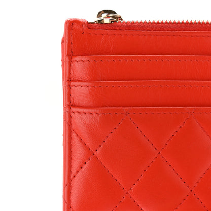 Chanel Lambskin Quilted Zip Card Holder Red 10 of 10