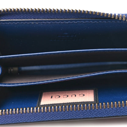 Gucci Calfskin GucciGhost Zip Around Card Case Blue Agata Hibiscus Red 5 of 9