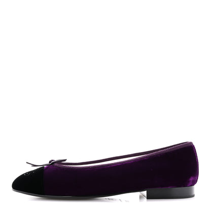 Chanel Velvet Cap Toe Ballerina Flats 35.5 Purple Black 1 of 10