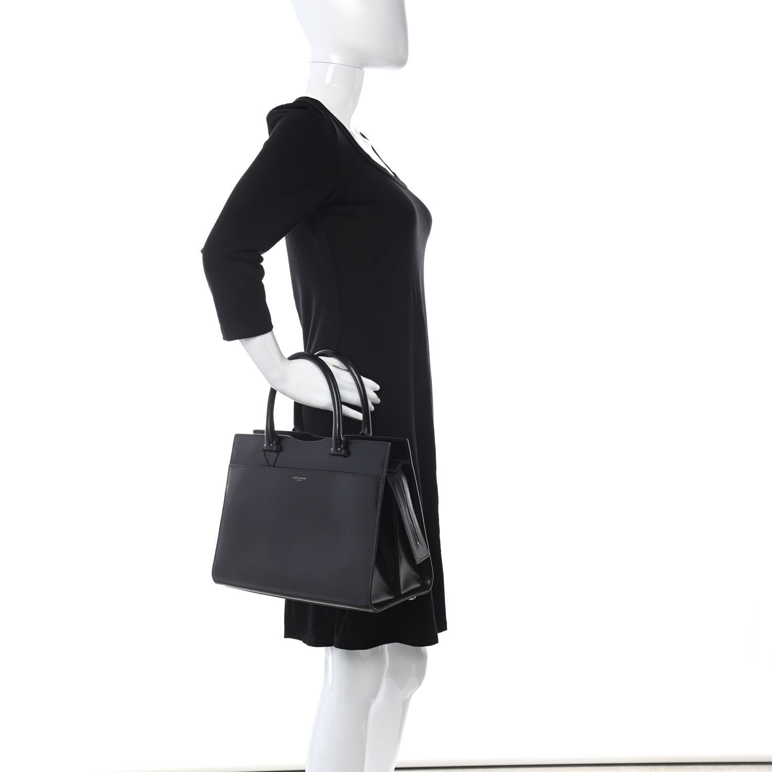 Saint Laurent Shiny Calfskin Medium Uptown Tote Black 2 of 12