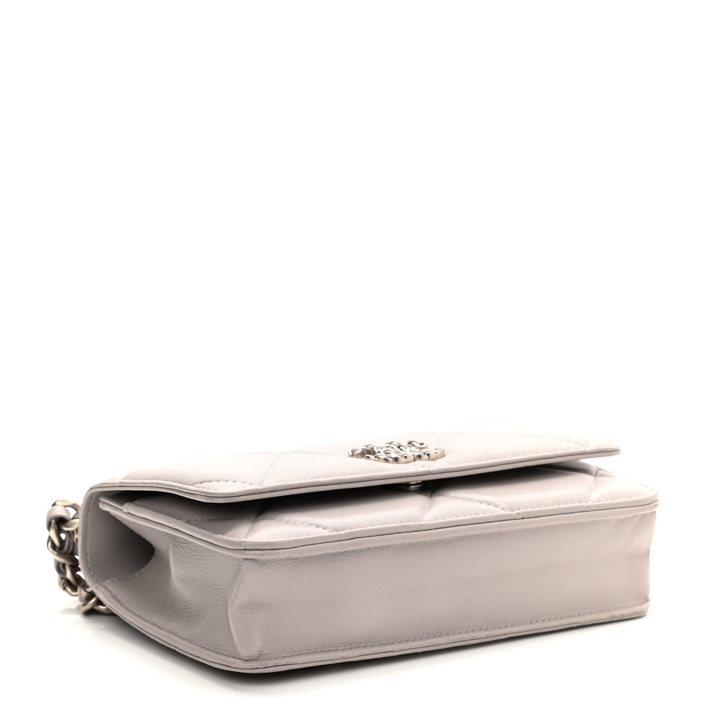 Lambskin Quilted Chanel 19 Wallet On Chain WOC Light Grey