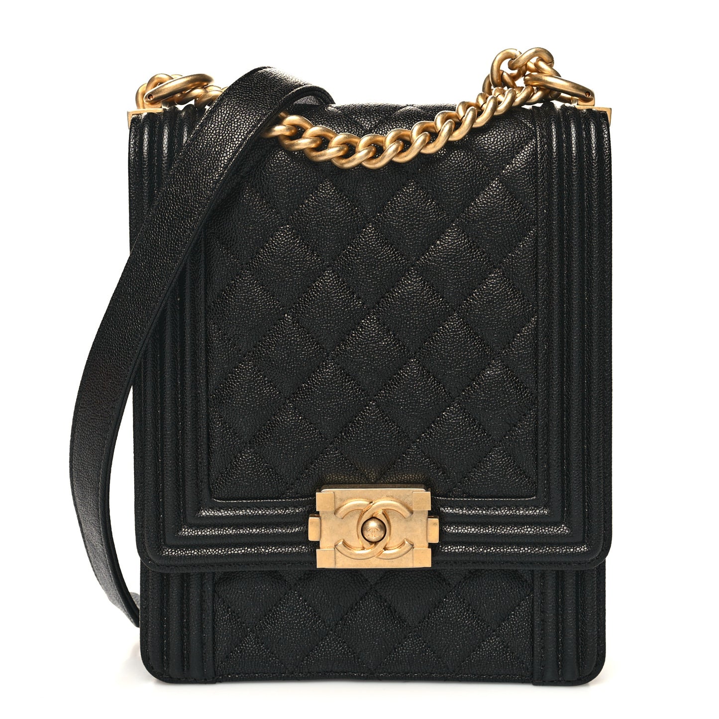 Caviar Quilted North South Boy Flap Black
