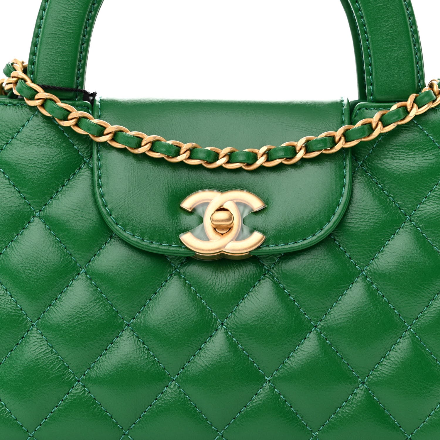 Chanel Shiny Aged Calfskin Quilted Nano Kelly Shopper Green 7 of 10