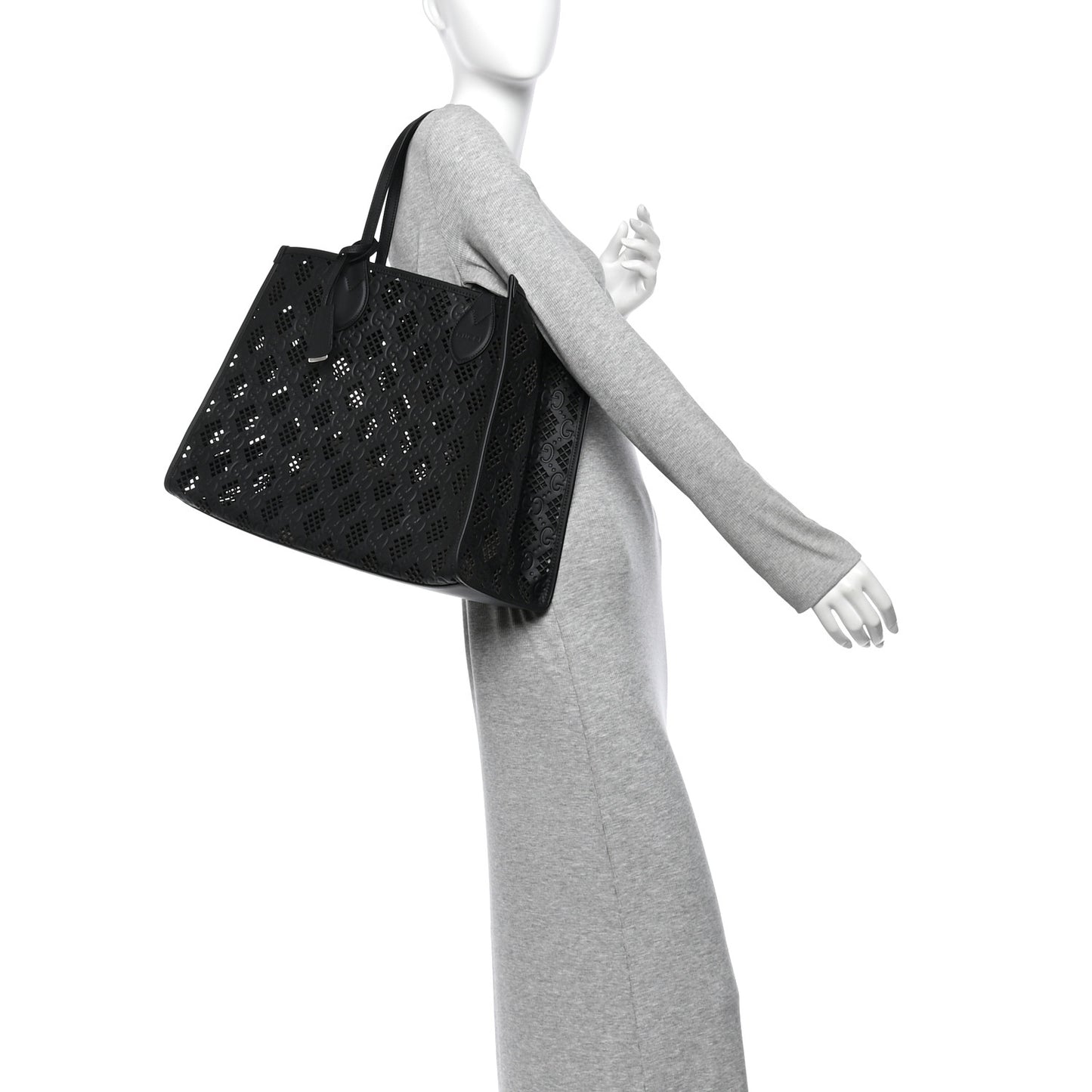 Calfskin GG Monogram Diamond Cut Medium Ophidia Tote Bag Black