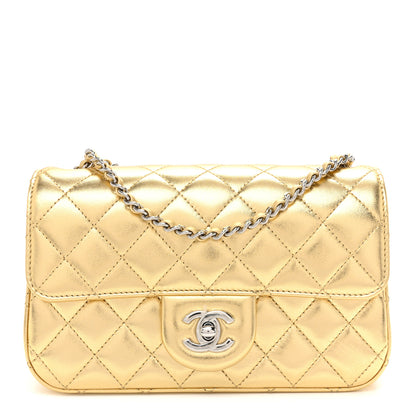 Chanel Metallic Lambskin Quilted Mini Rectangular Pearl Crush Flap  Gold 1 of 11