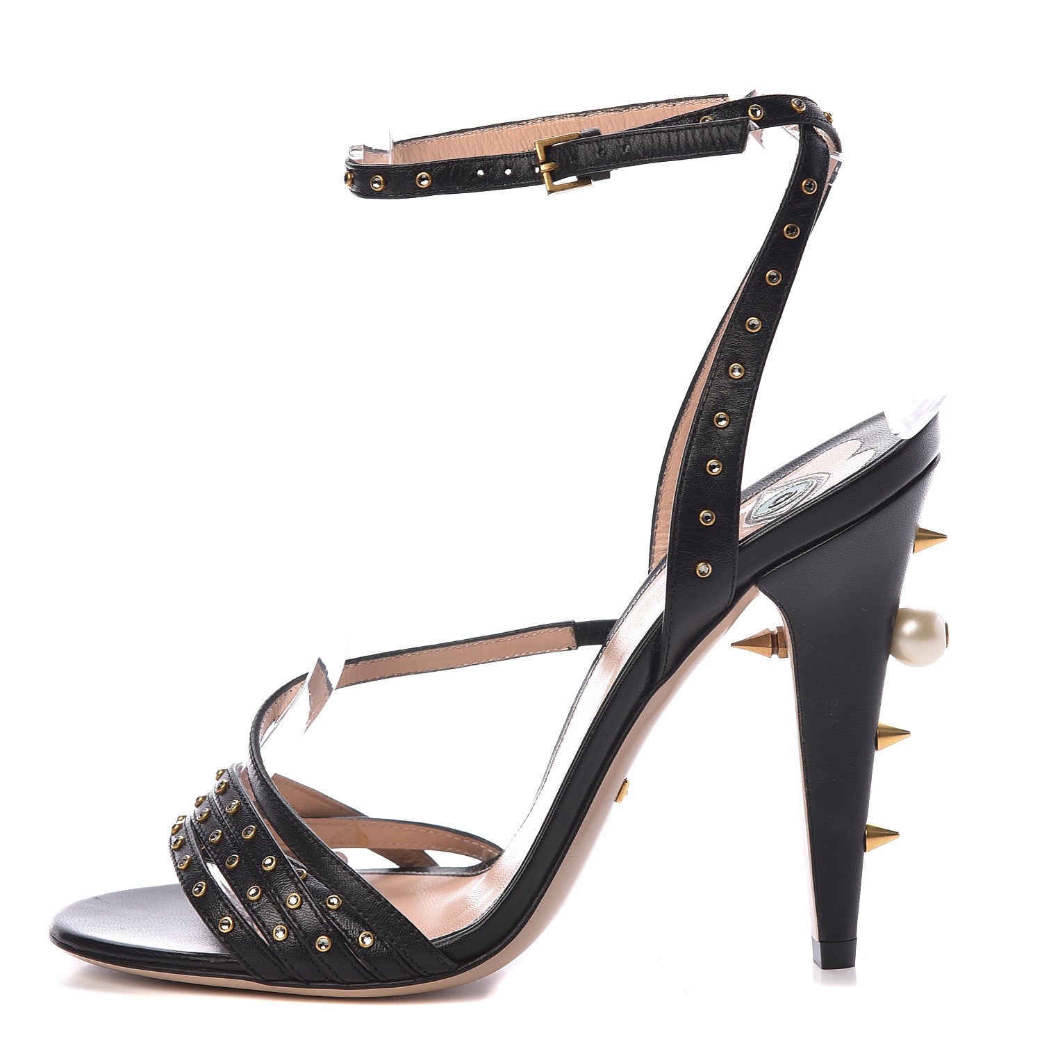 Gucci Malaga Kid Crystal Embellished Wangy Sandal Heels 37 Black 1 of 9