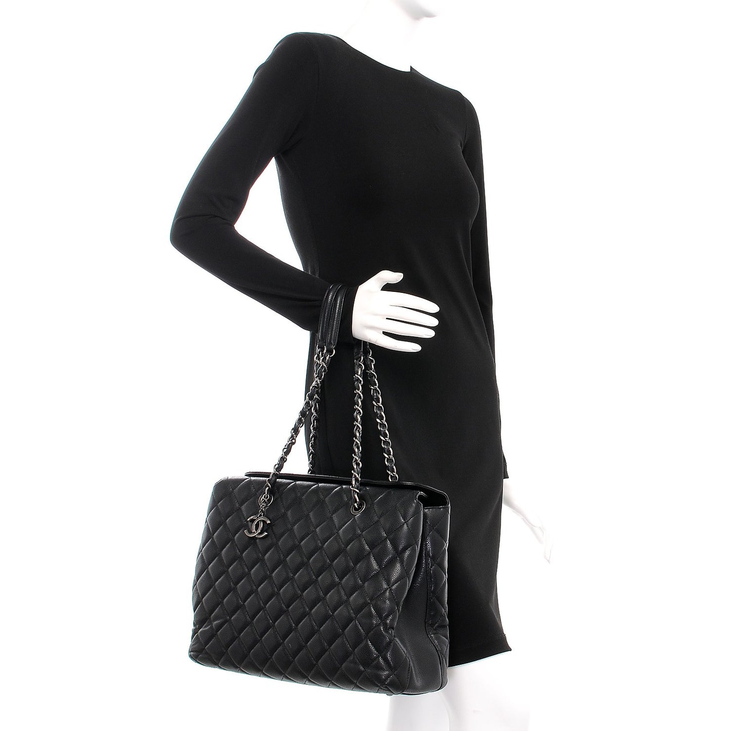Caviar Quilted City Shopping Tote Black
