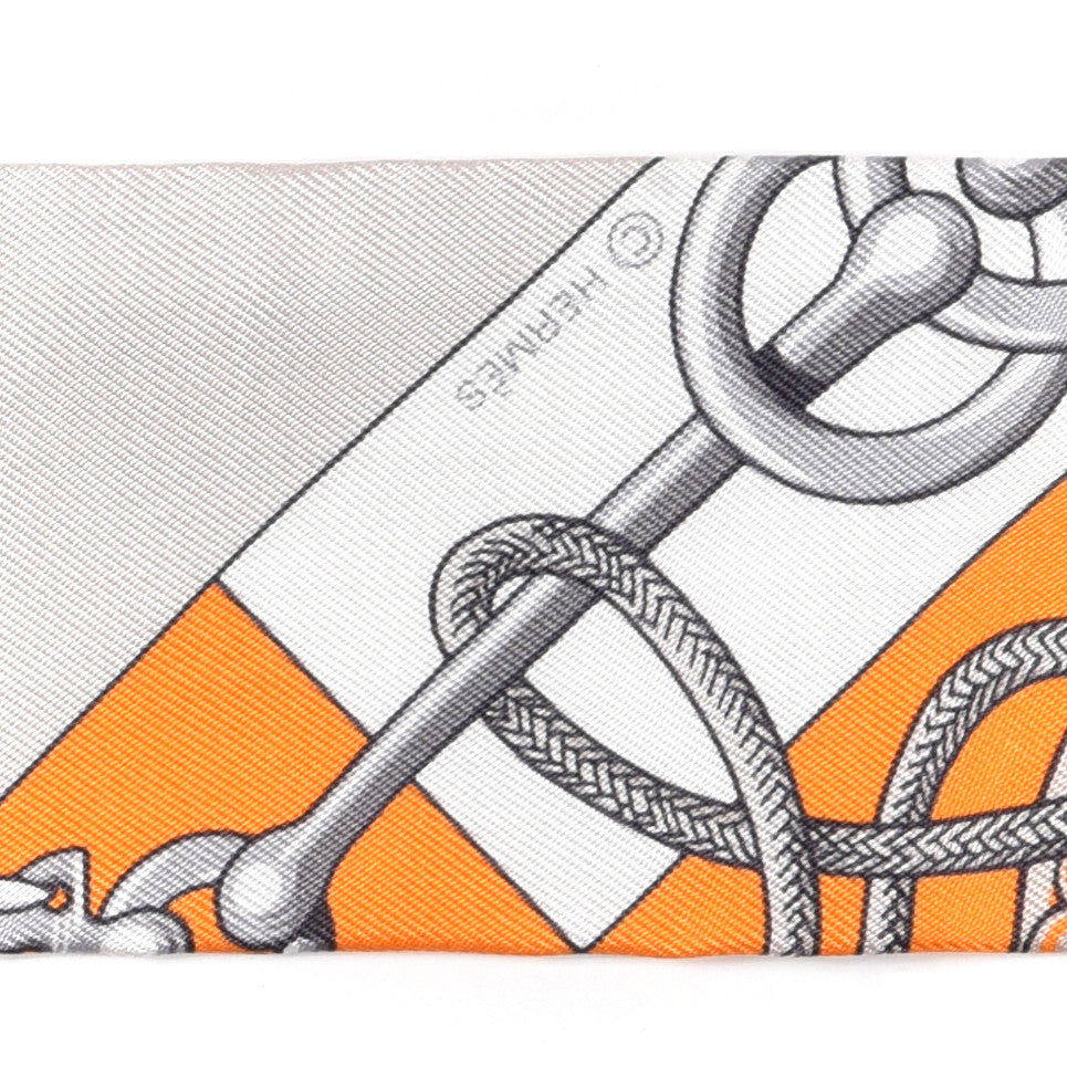 Hermes Silk Cliquetis Twilly Orange White Gold 3 of 4
