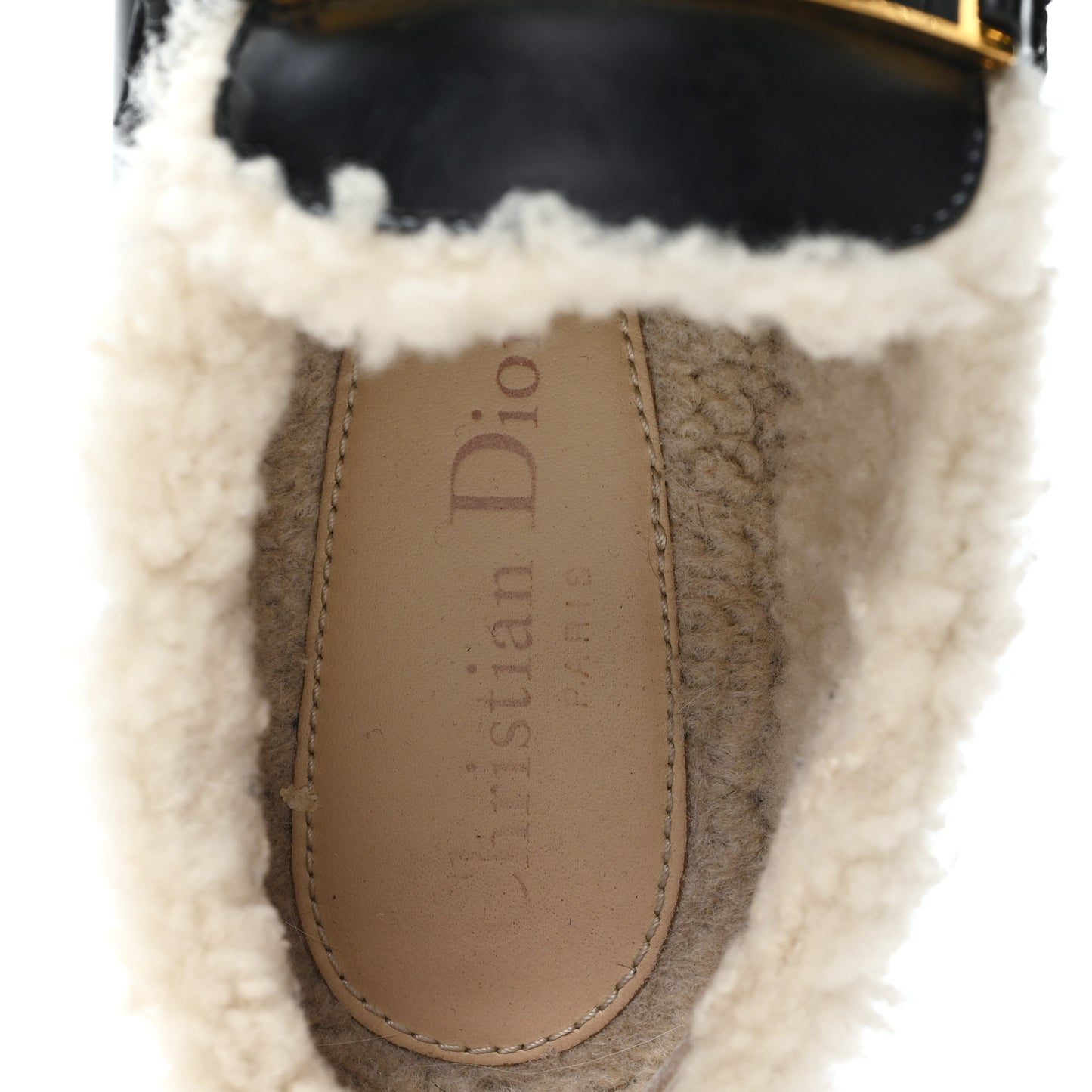 Brushed Calfskin Shearling Dior Code Lug Sole 15mm Loafers 35.5 Black Natural