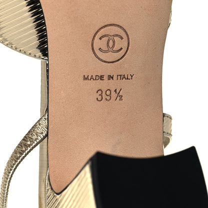 Chanel Metallic Cap Toe CC Slingback Sandals 39.5 Gold Black 6 of 7