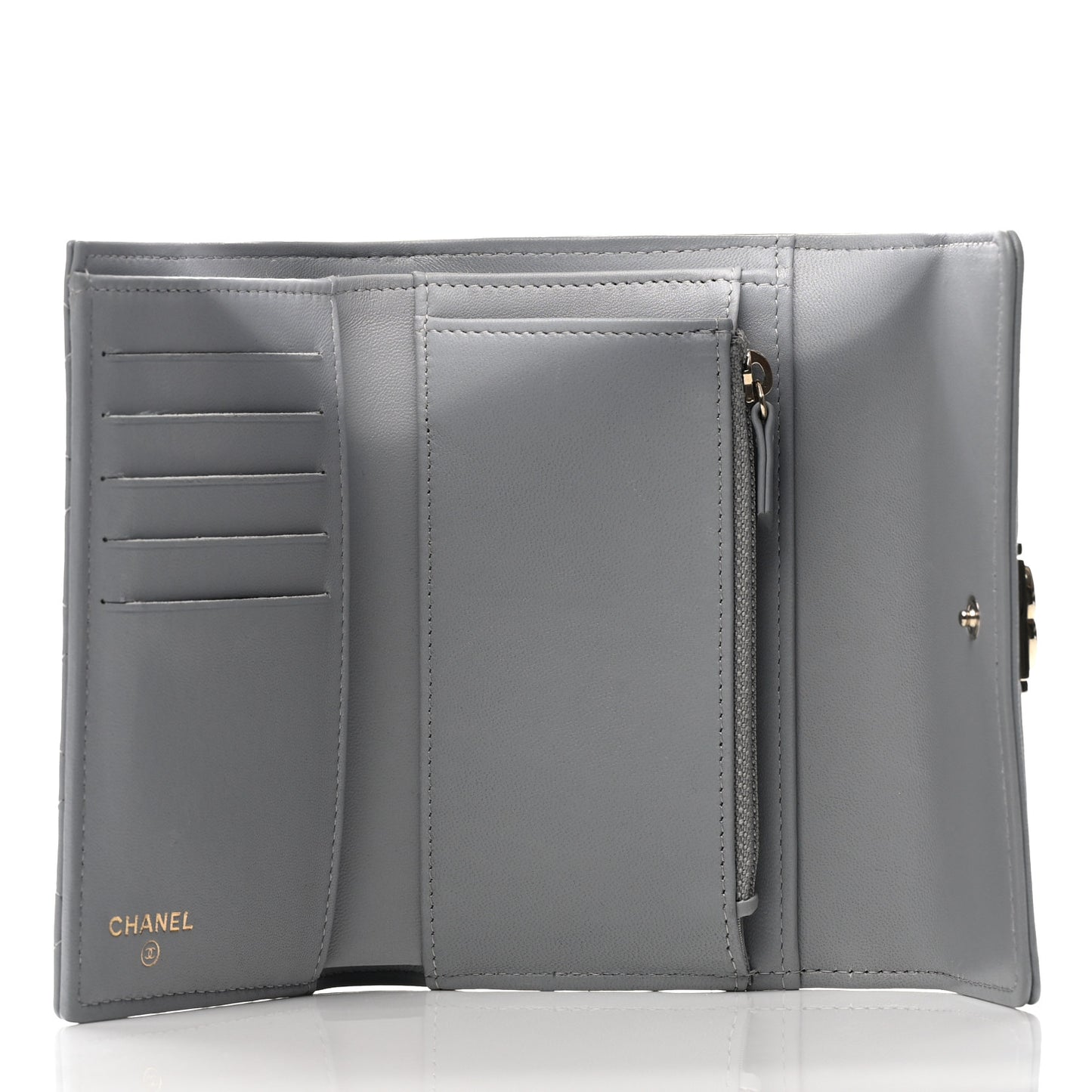 Lambskin Quilted Medium Boy Flap Wallet Grey