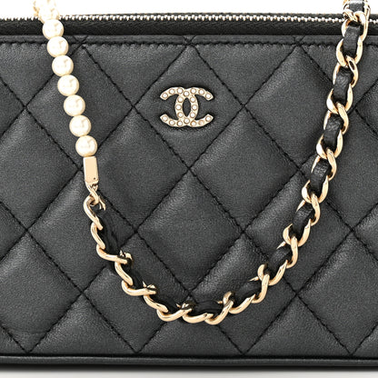 Chanel Iridescent Lambskin Quilted Pearl Clutch With Chain Black 9 of 12