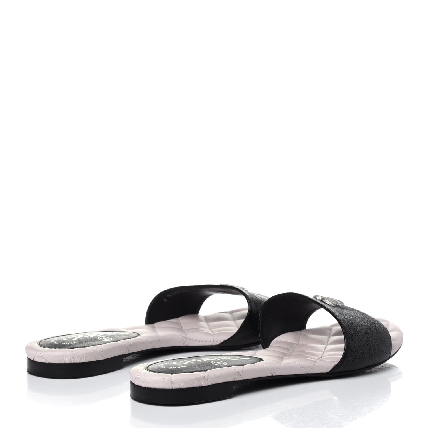 Chanel Goatskin Lambskin Quilted CC Sandal Mules 37.5 Black White 4 of 12