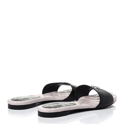 Chanel Goatskin Lambskin Quilted CC Sandal Mules 37.5 Black White 4 of 12