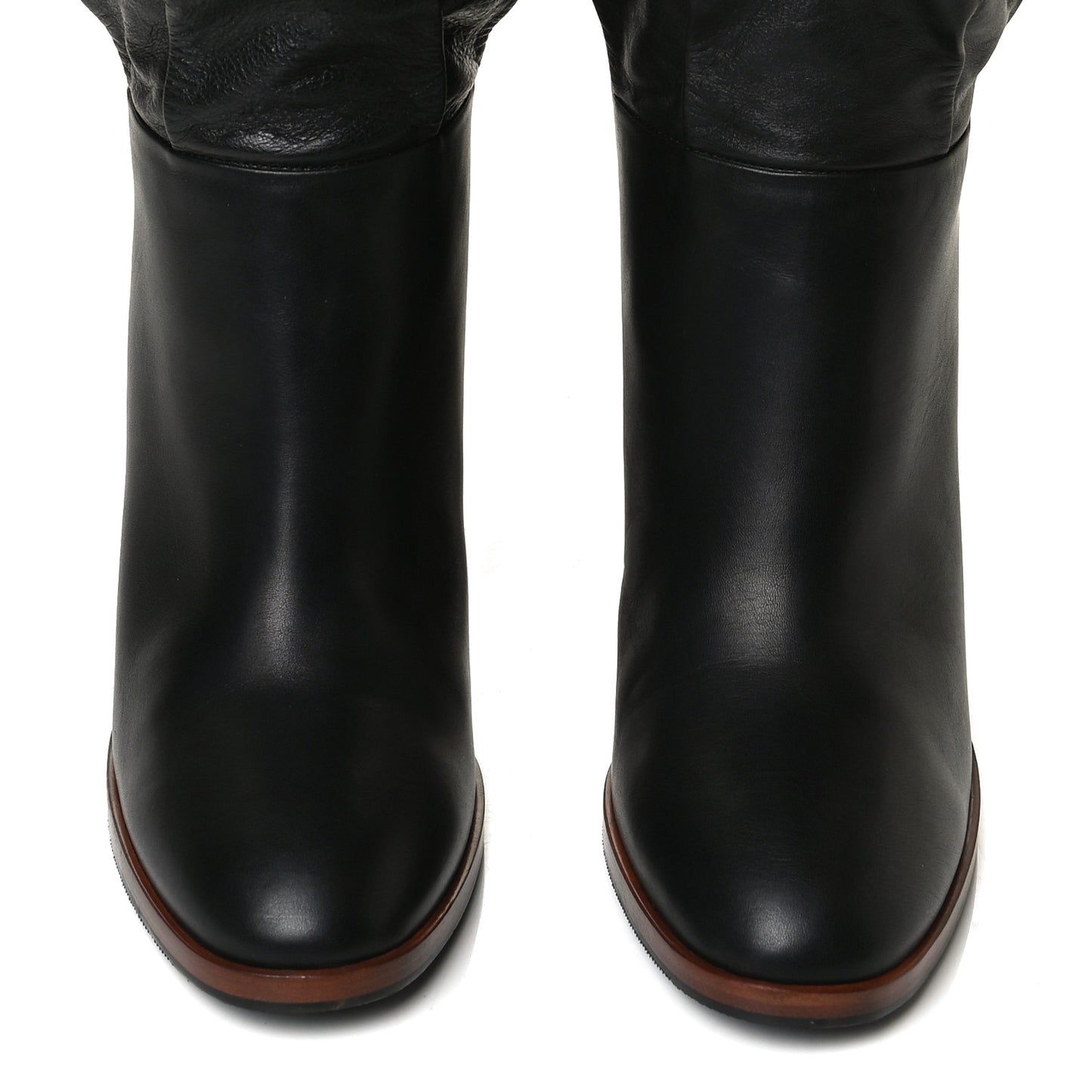 Deauville Calfskin Cinched Knee High Boots 39.5 Black