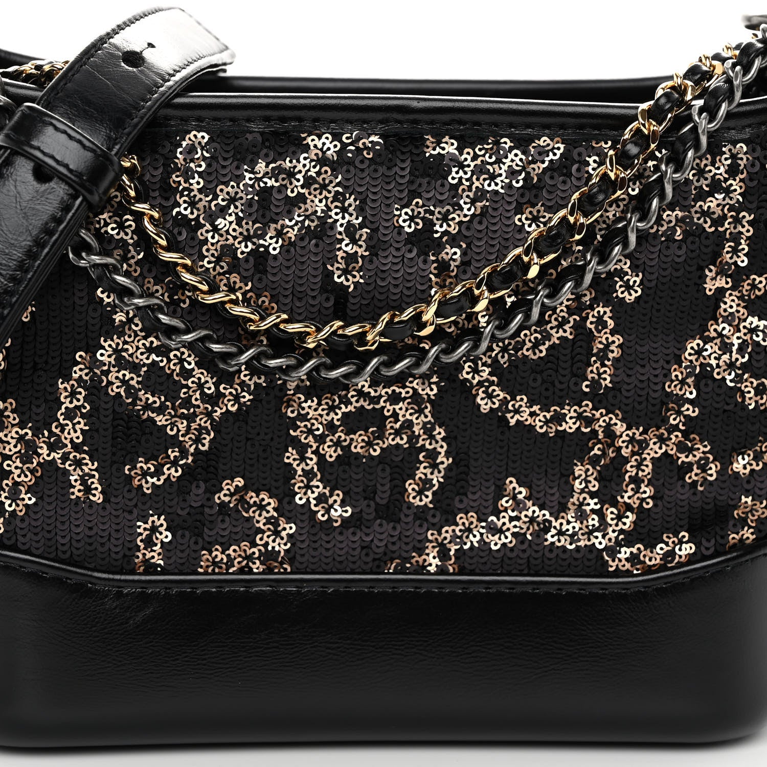 Chanel Sequin Calfskin Small Gabrielle Hobo Black Gold 7 of 9