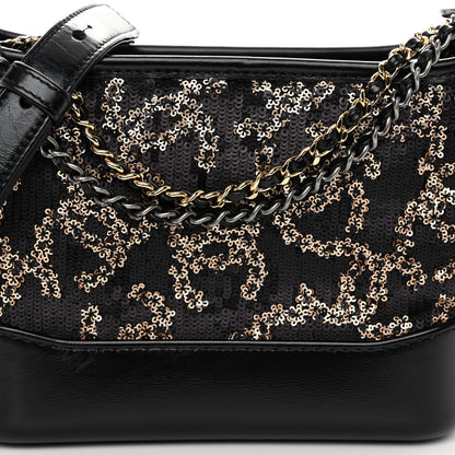 Chanel Sequin Calfskin Small Gabrielle Hobo Black Gold 7 of 9