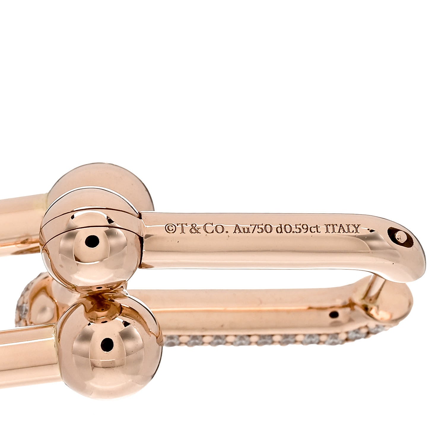 Tiffany 18K Rose Gold Diamond HardWear Link Earrings 4 of 5