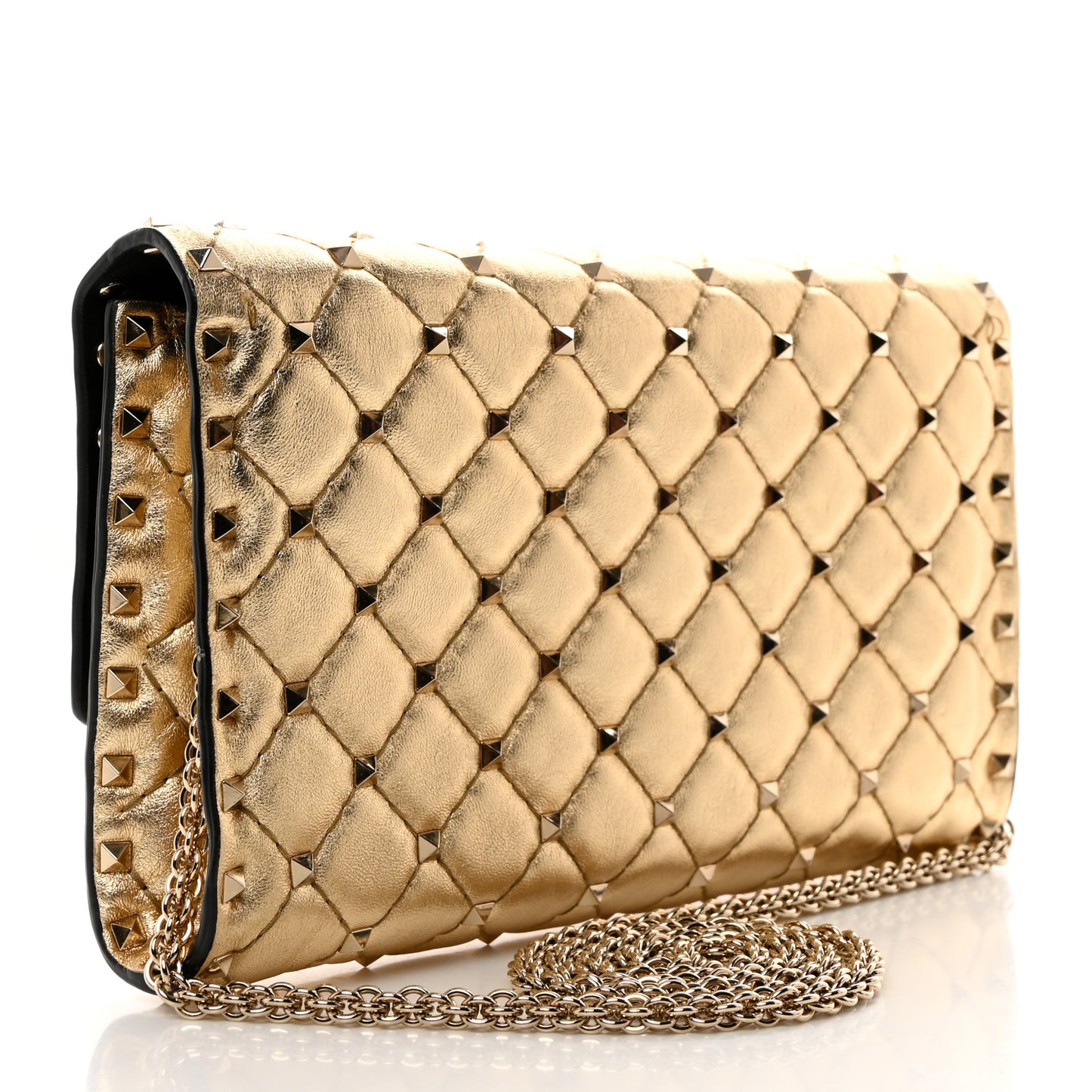 Metallic Nappa Rockstud Spike Wallet on Chain
