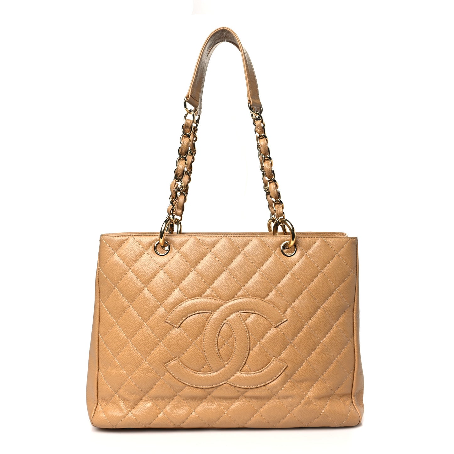 Caviar Quilted Grand Shopping Tote GST Dark Beige