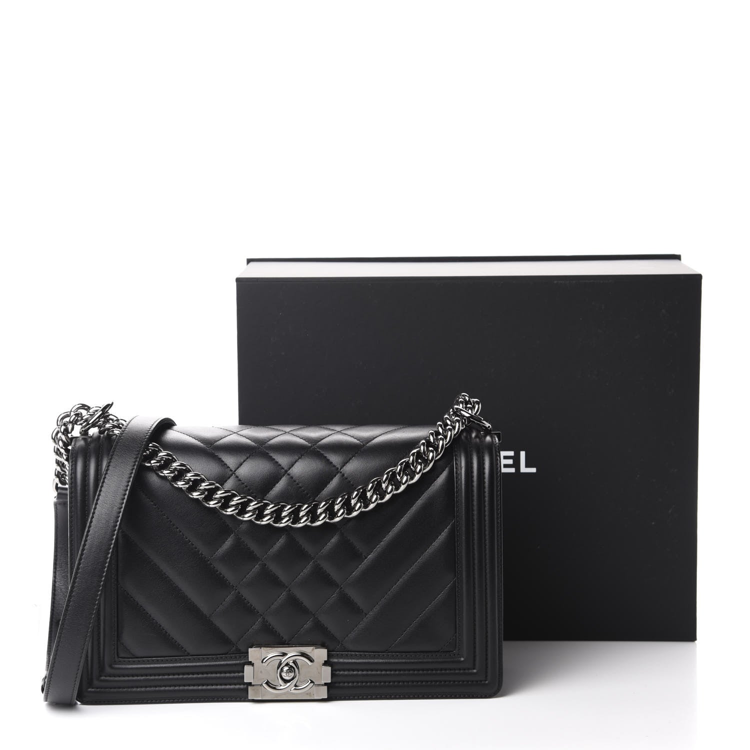 Chanel Calfskin Chevron Quilted Medium Boy Flap Black 15 of 15