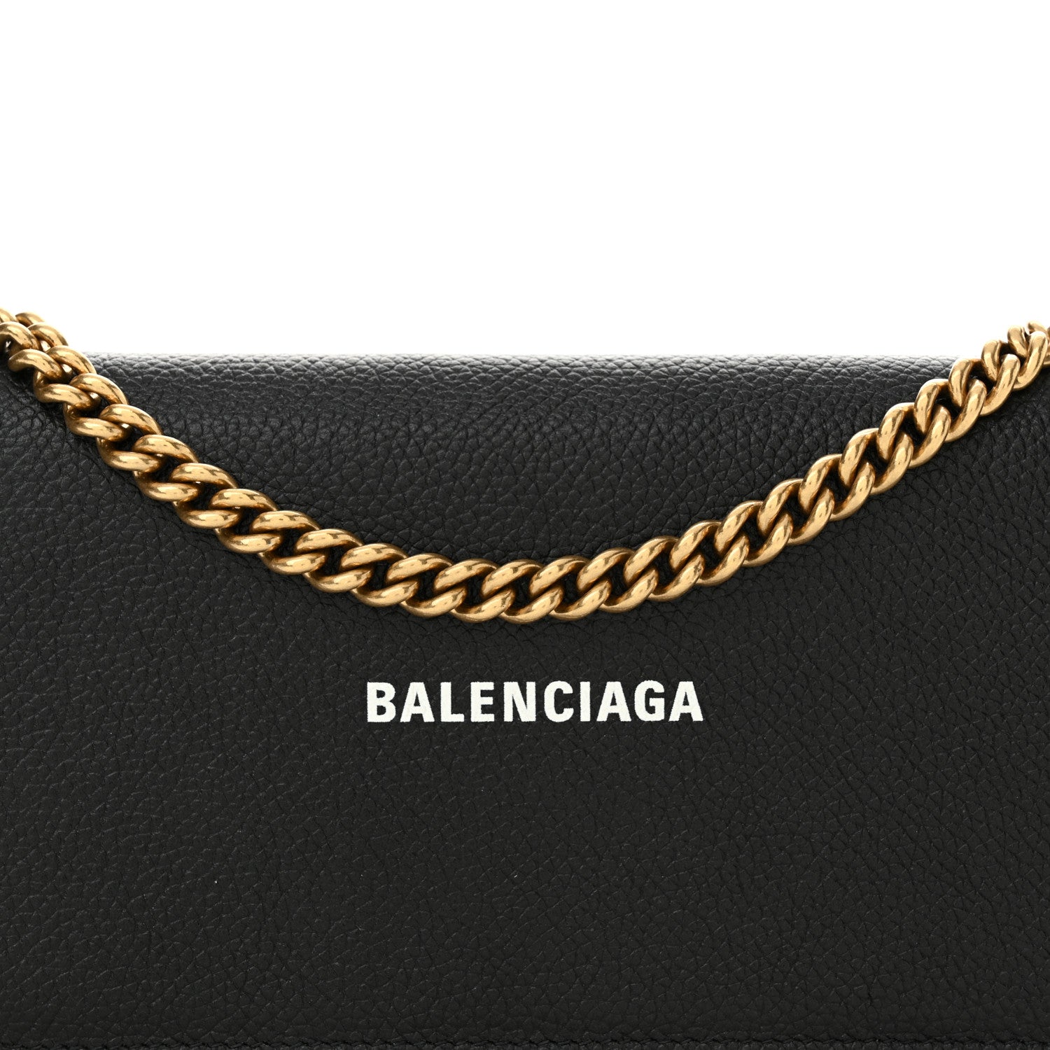 Balenciaga Grained Calfskin Logo Cash Phone Holder Wallet On Chain Black White 8 of 11