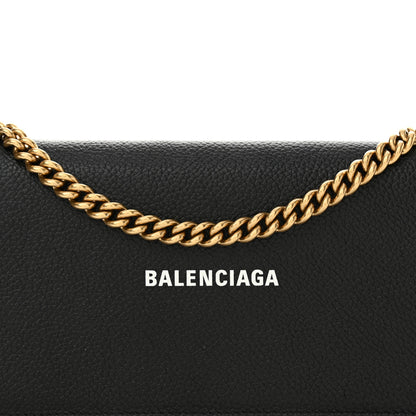 Balenciaga Grained Calfskin Logo Cash Phone Holder Wallet On Chain Black White 8 of 11