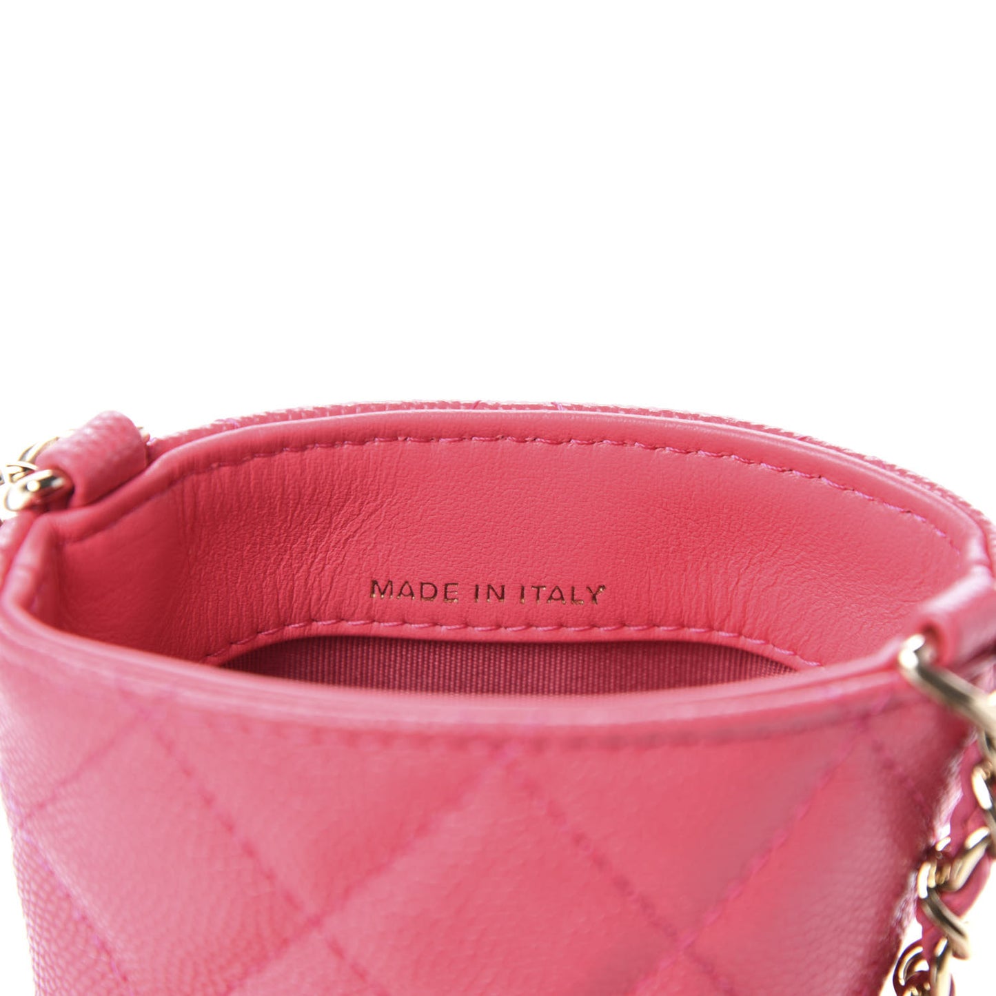 Caviar Quilted French New Wave Phone Holder With Chain Pink