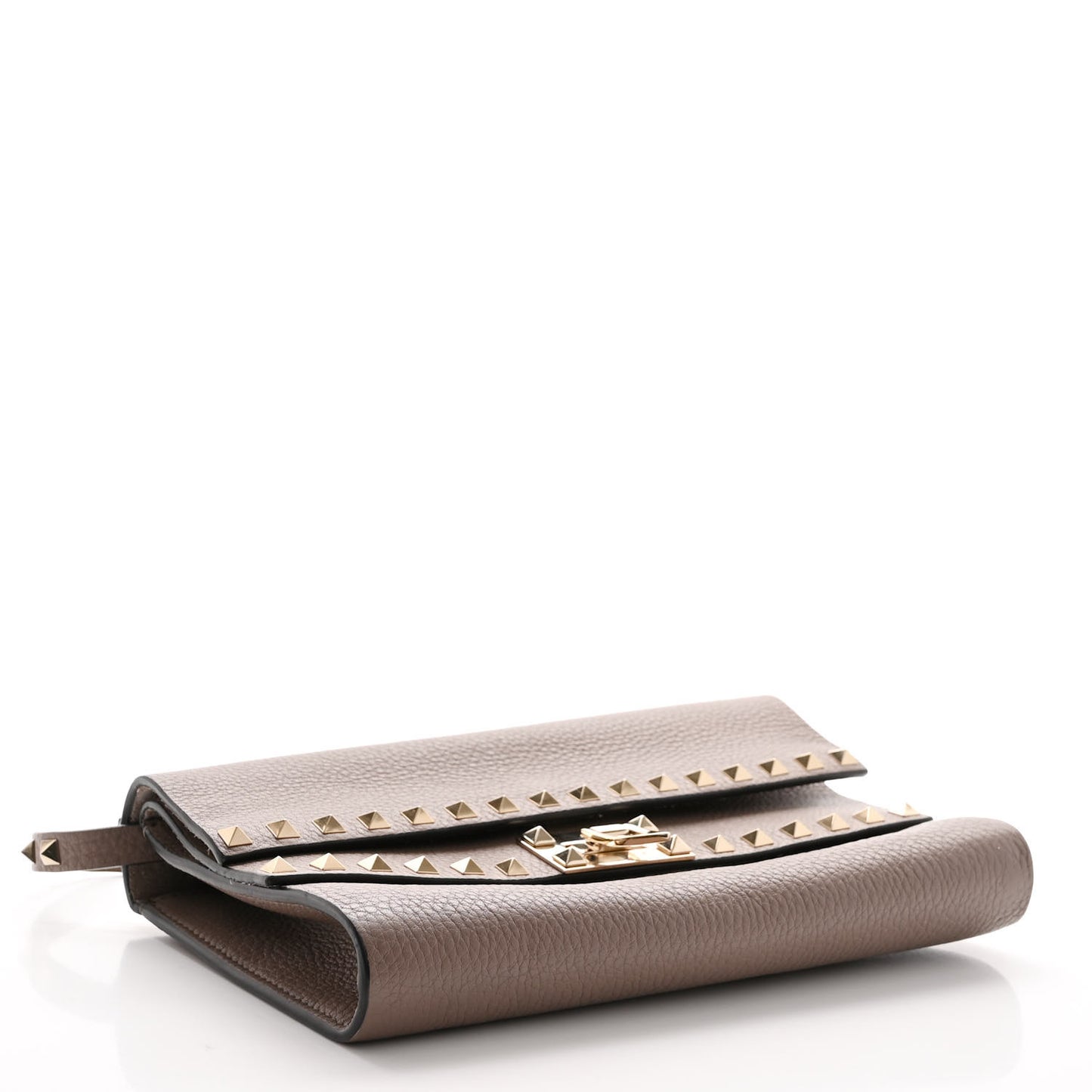 Grainy Calfskin Rockstud Double Flap Crossbody Bag Poudre