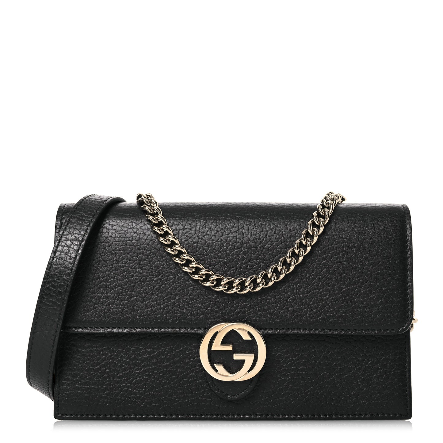 Dollar Calfskin Interlocking G Chain Wallet Black