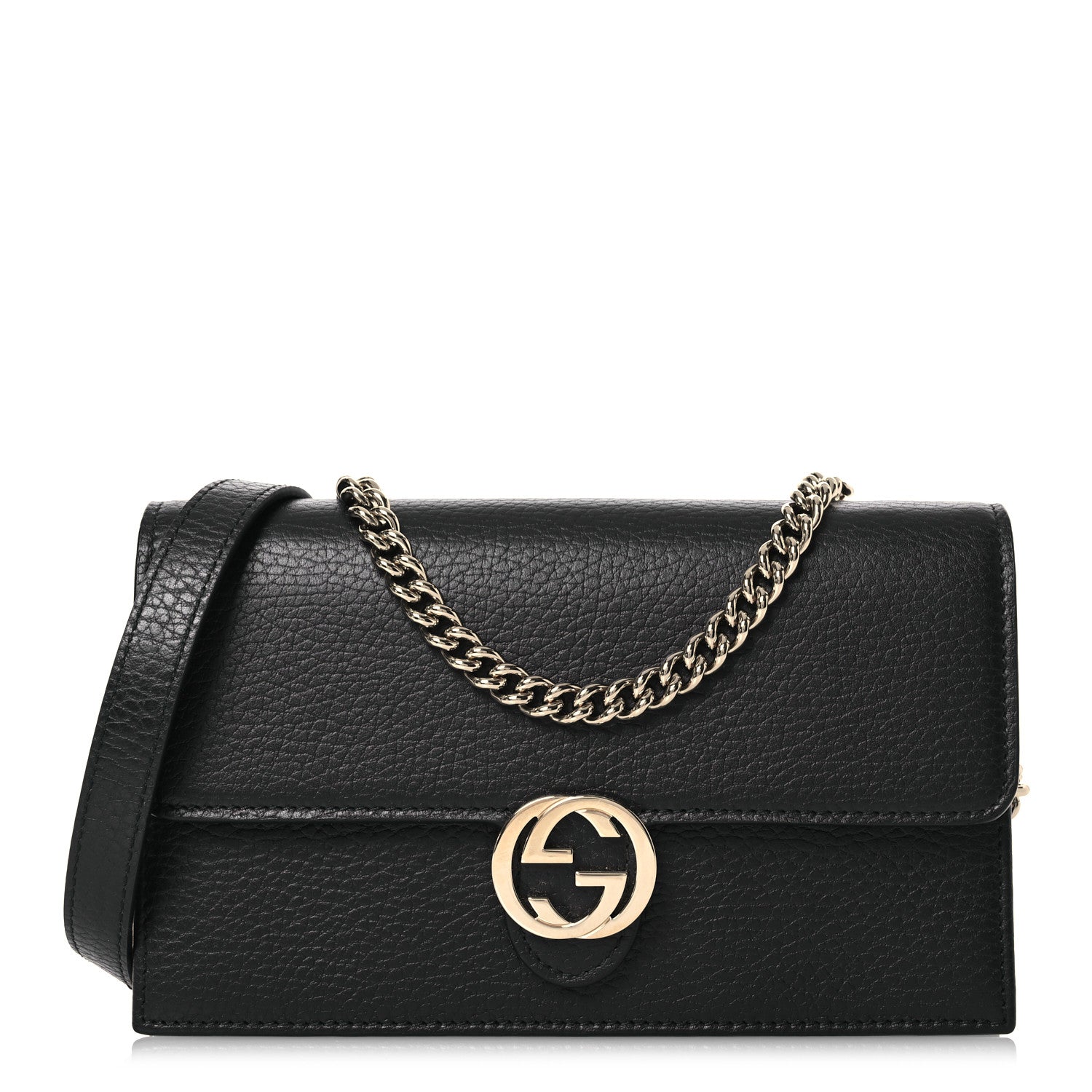 Gucci Dollar Calfskin Interlocking G Chain Wallet Black 1 of 13