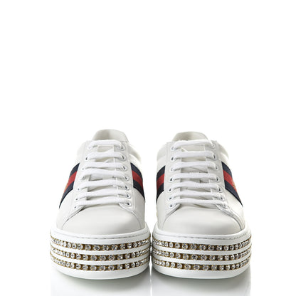 Gucci Calfskin Crystal Web Bee Embroidered Womens Ace Platform Sneakers 35.5 White 2 of 10